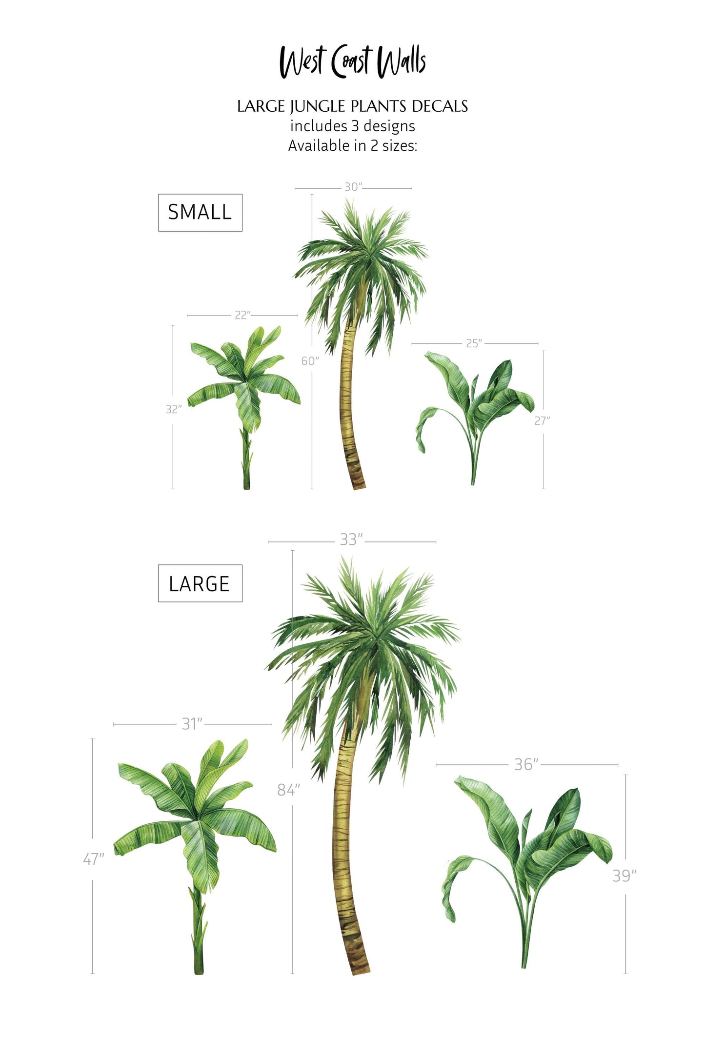Large Jungle Plants Removable Wall Decals / Tropical Wall Decal / Tree Sticker / Tree Decal / Tropical Decal / Jungle Theme