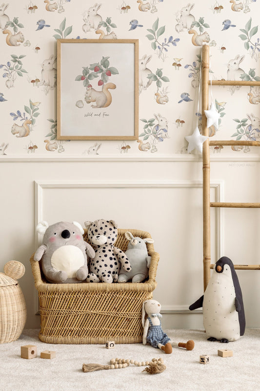 Pastel Whimsical Woodland Wallpaper / Animal Wallpaper / Woodland Theme / Pastel Wallpaper / Nursery Decor / Nursery Wall