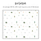 A white wall decal pattern sheet labeled 'West Coast Walls' with text stating an average 10ft x 8ft wall requires a set of 108 decals. The sheet shows a repeating coastal landscape pattern with small pine trees, fishing rods, lures, campfirees, tents, pond decals and sun motifs on a white background.