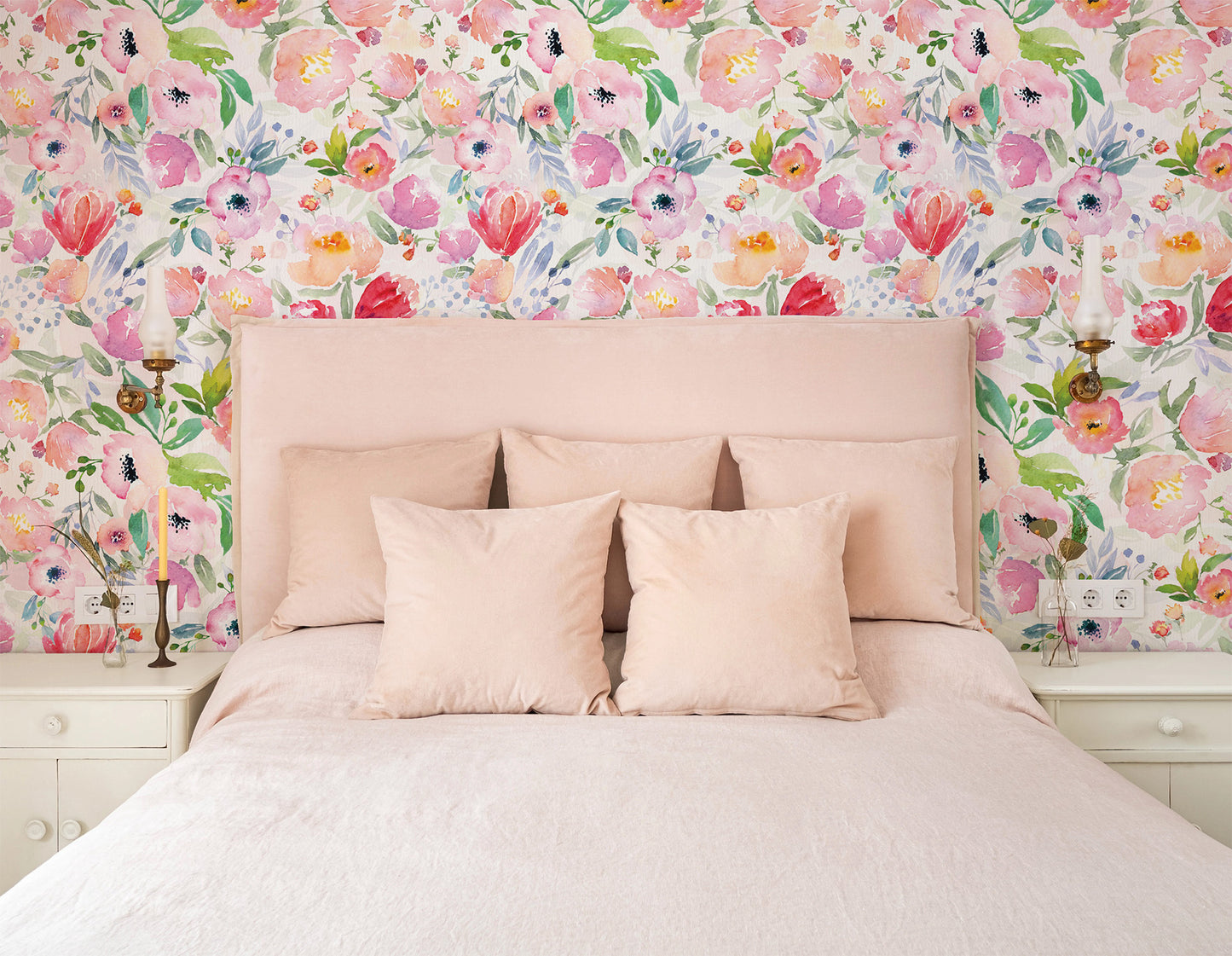 Bright and Cheery Painted Floral Wallpaper