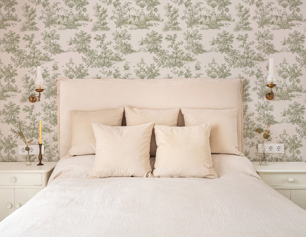 Sage Countryside Toile Wallpaper