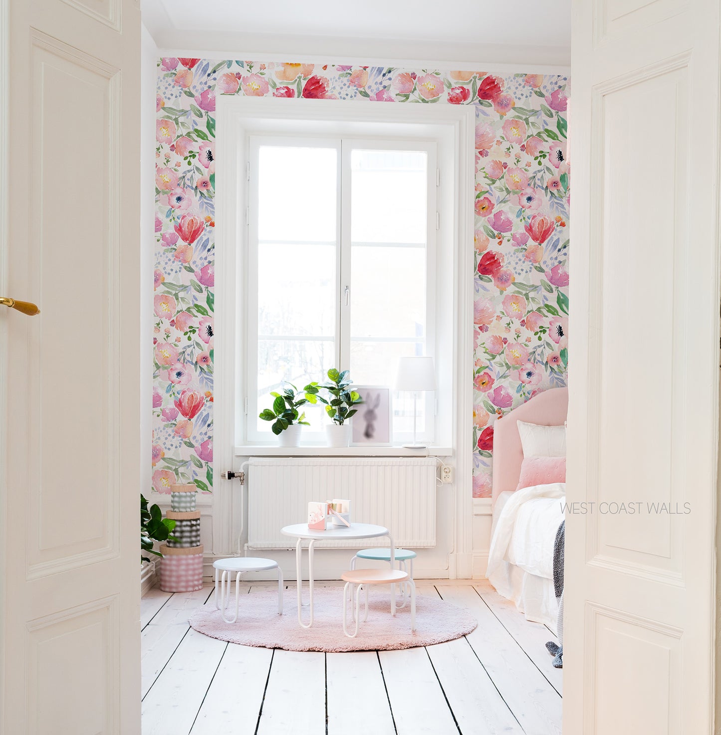 Bright and Cheery Painted Floral Wallpaper