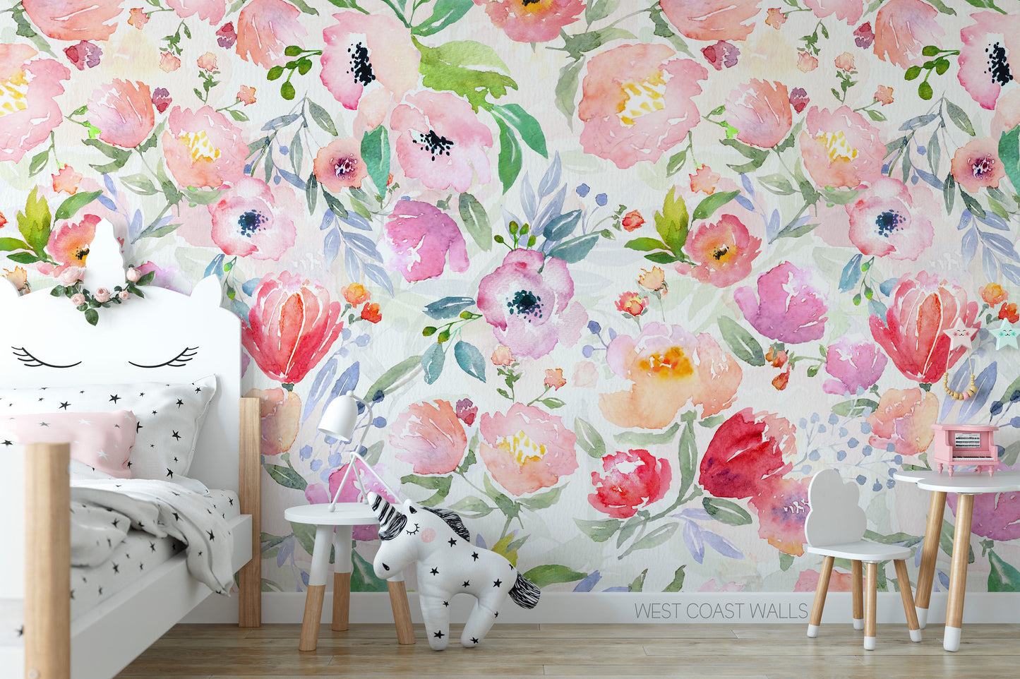 Bright and Cheery Painted Floral Wallpaper