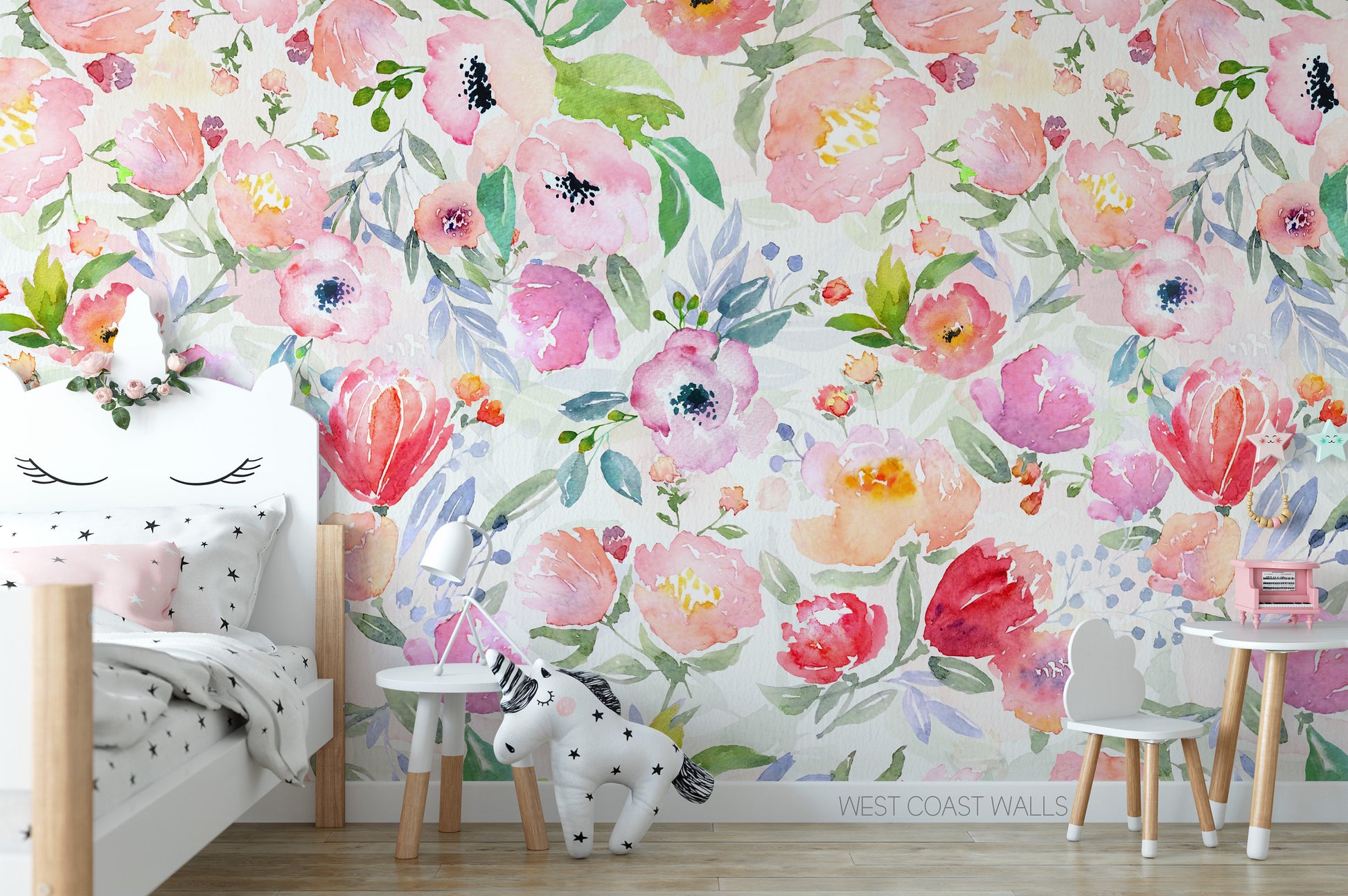 Bright and Cheery Painted Floral Wallpaper