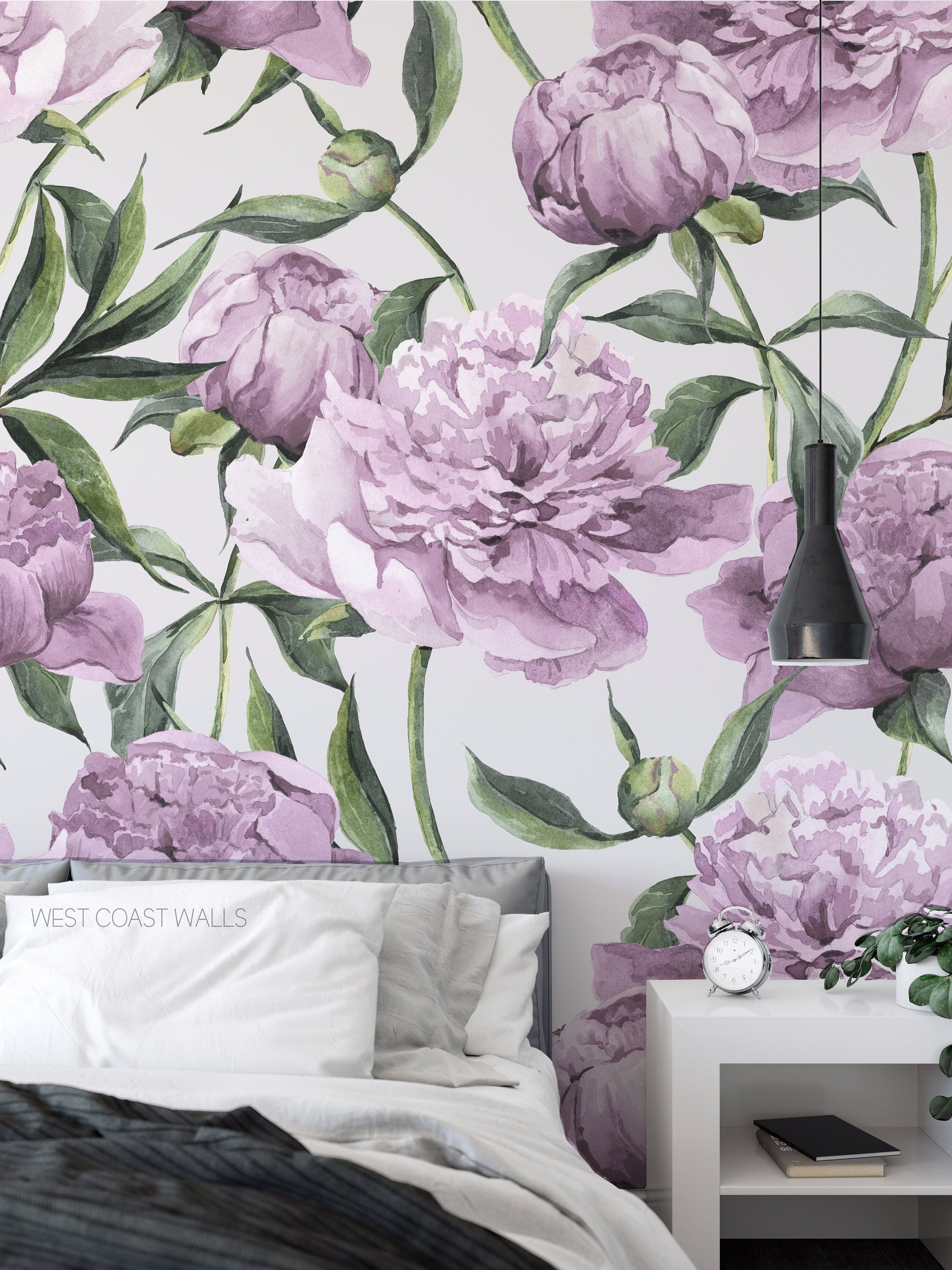 Soft Lilac Peony Floral Wallpaper