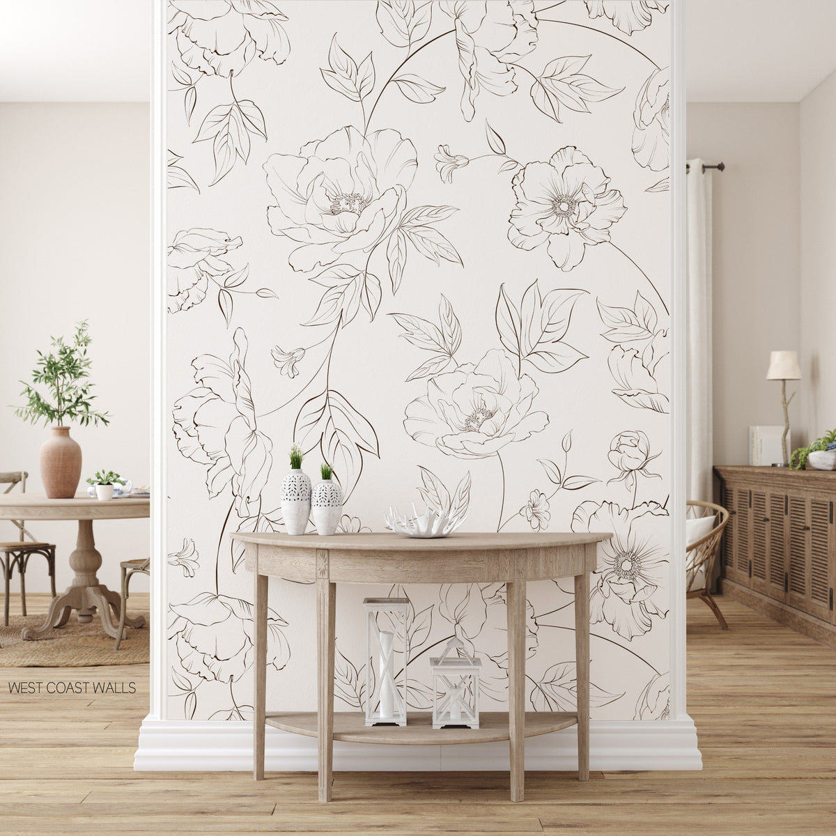 Large Delicate Drawn Floral Wallpaper – West Coast Walls