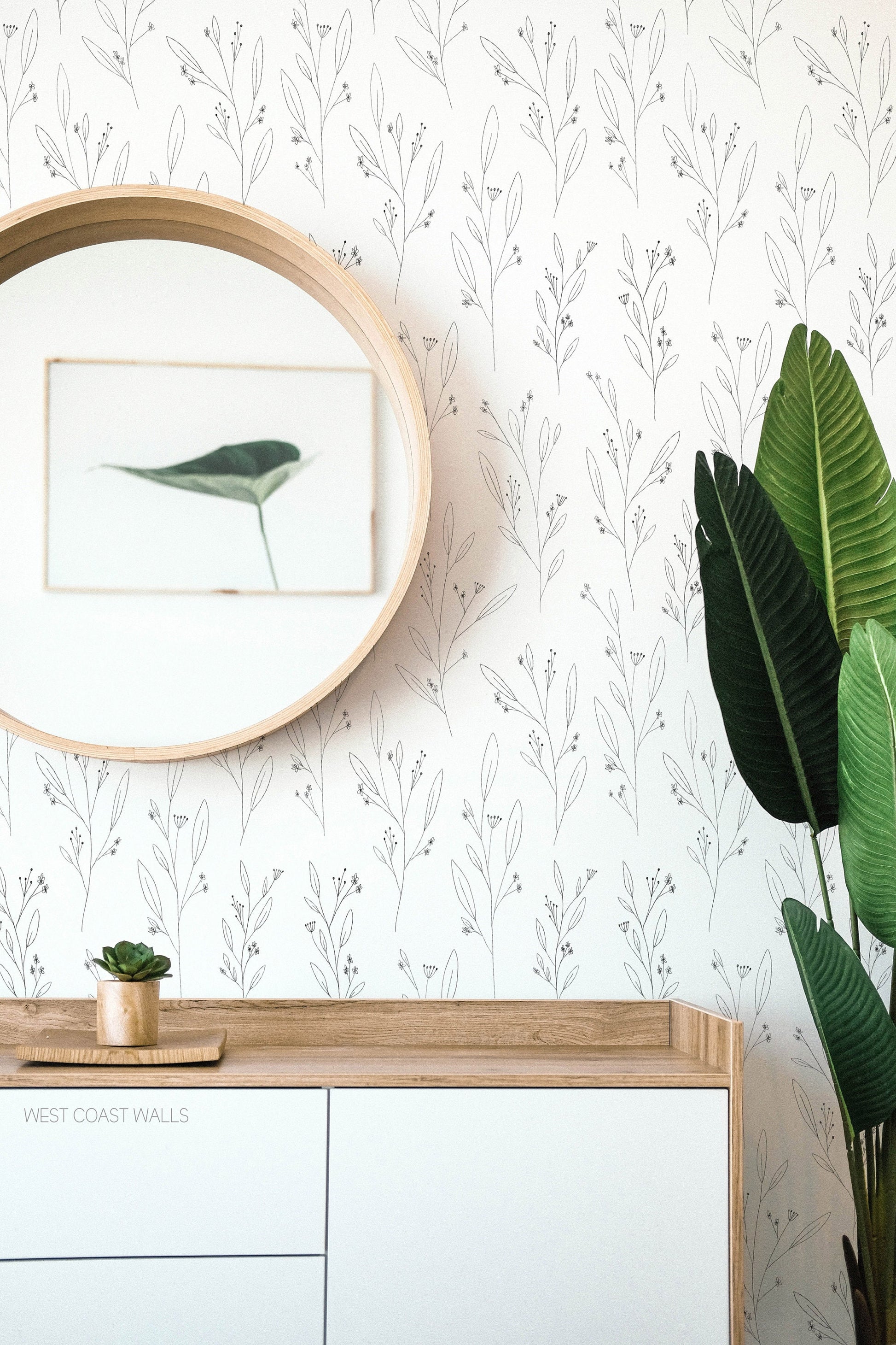 Minimal Floral Bud and Leaves Wallpaper