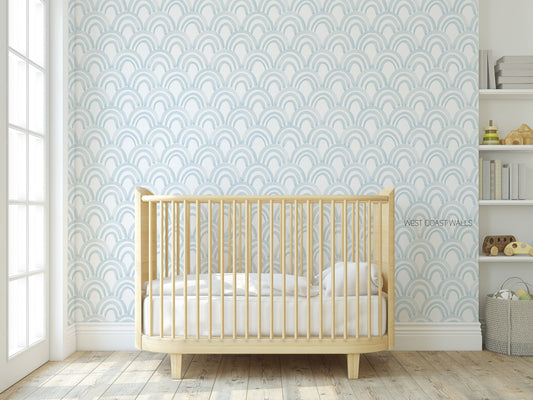 Coastal Blue Watercolour Scallop Wallpaper