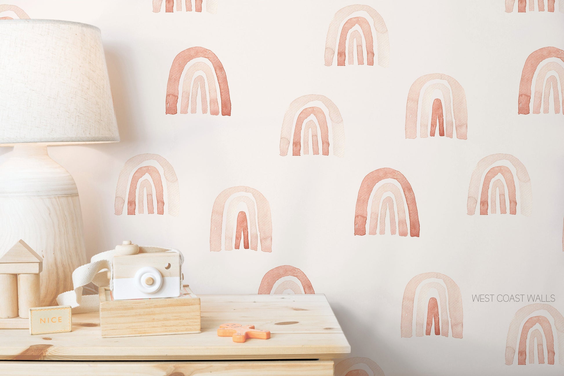 Hand Painted Boho Pink Rainbow Wallpaper