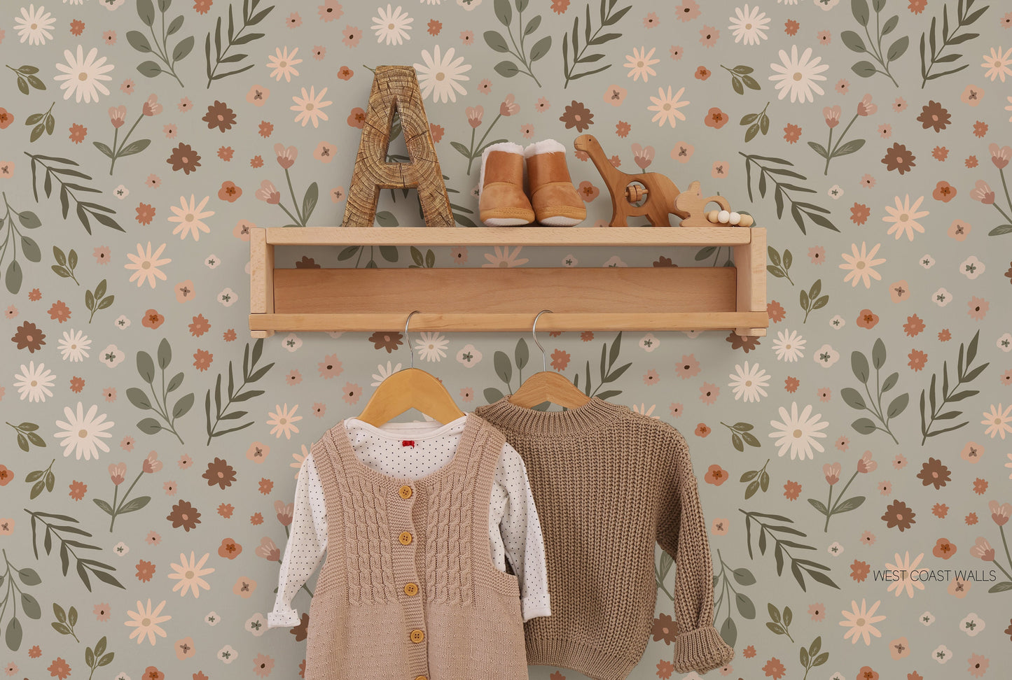 Neutral Whimsical Meadow Blooms Wallpaper