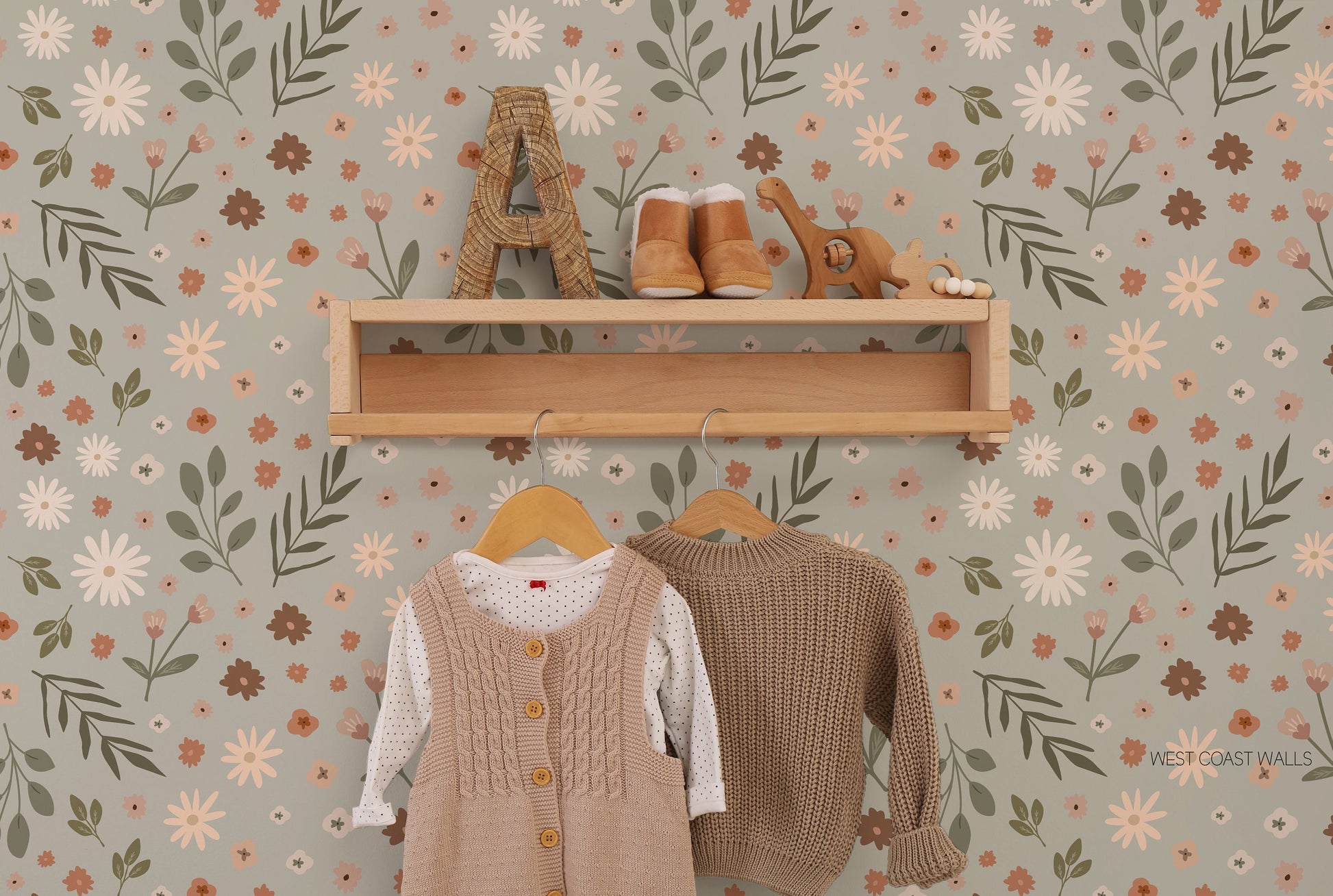 Neutral Whimsical Meadow Blooms Wallpaper