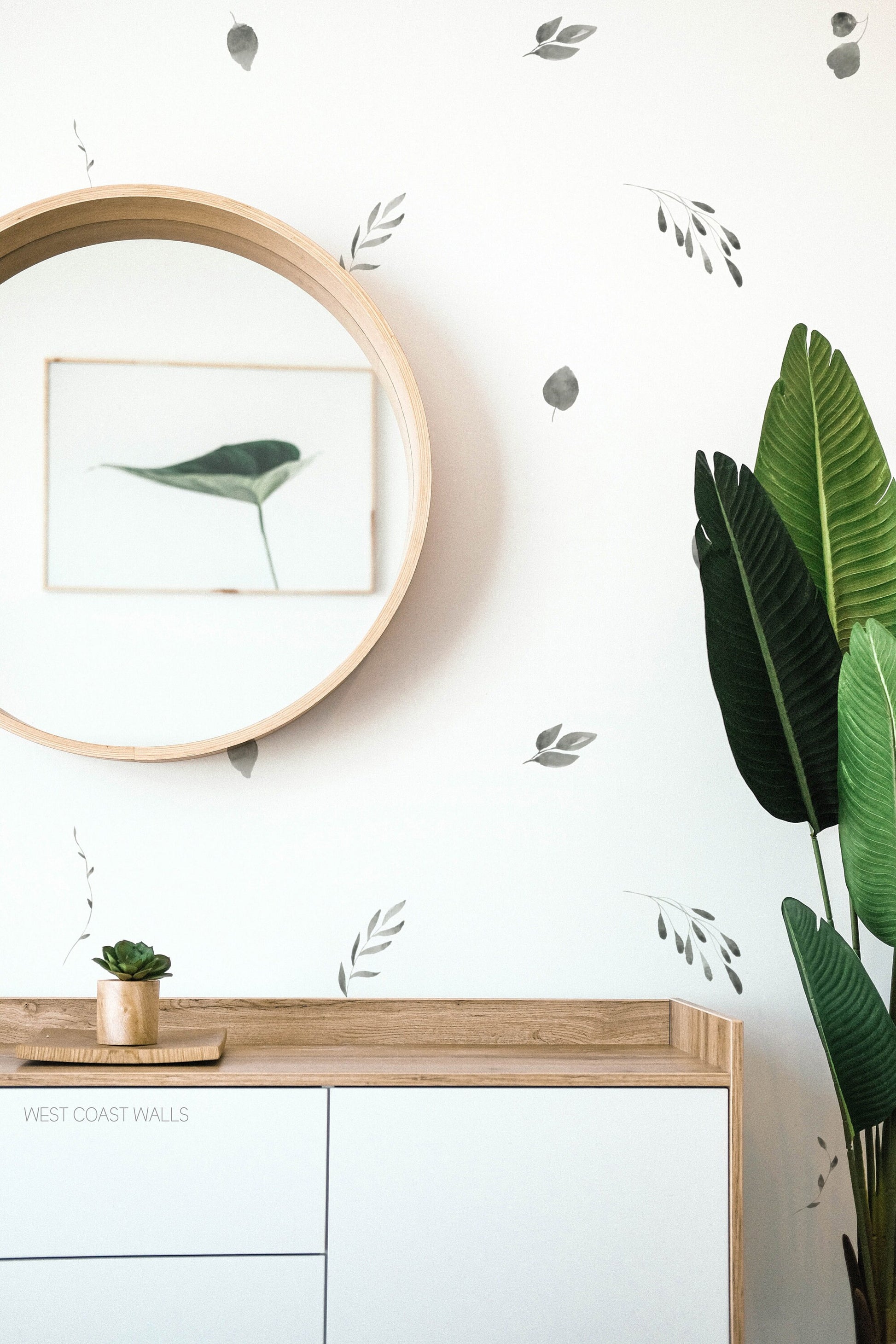 Black Botanical Floral Watercolour Leaves Wall Decals