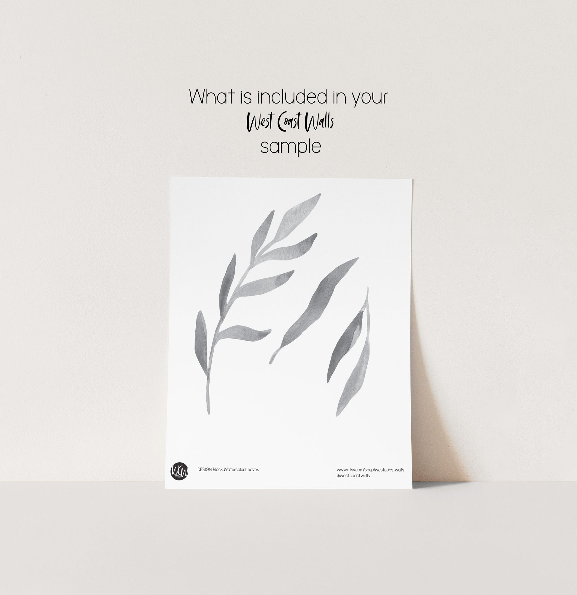 Black Botanical Floral Watercolour Leaves Wall Decals