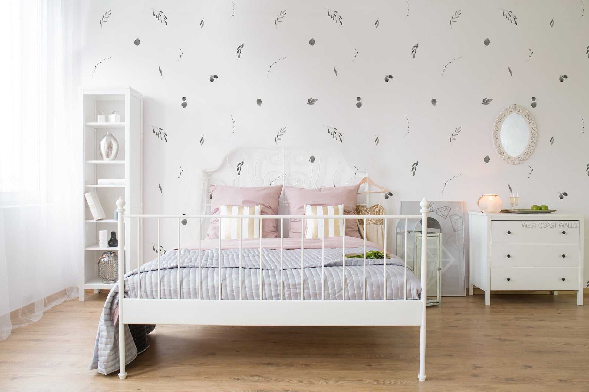 Black Botanical Floral Watercolour Leaves Wall Decals