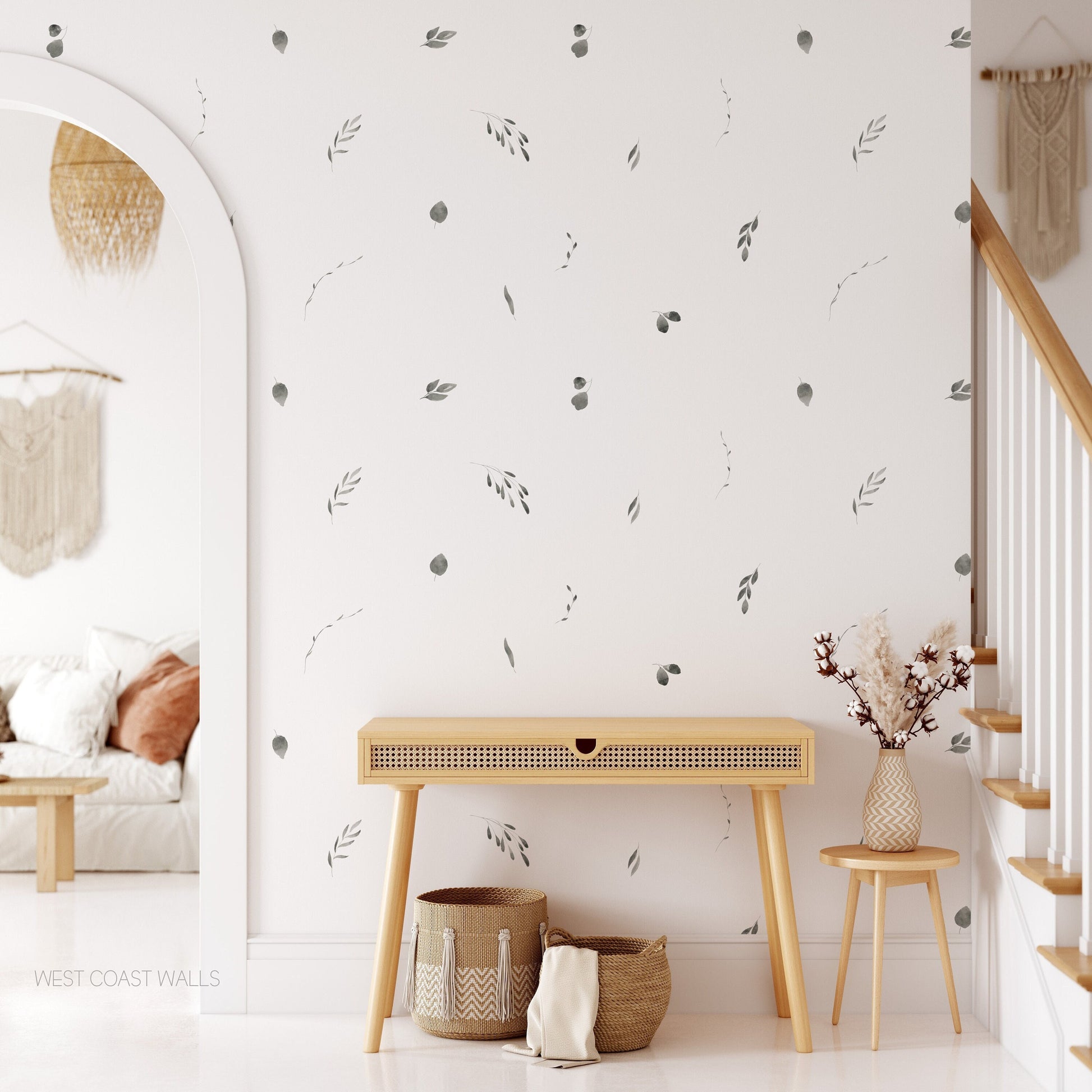 Black Botanical Floral Watercolour Leaves Wall Decals