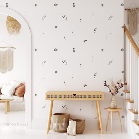 Black Botanical Floral Watercolour Leaves Wall Decals