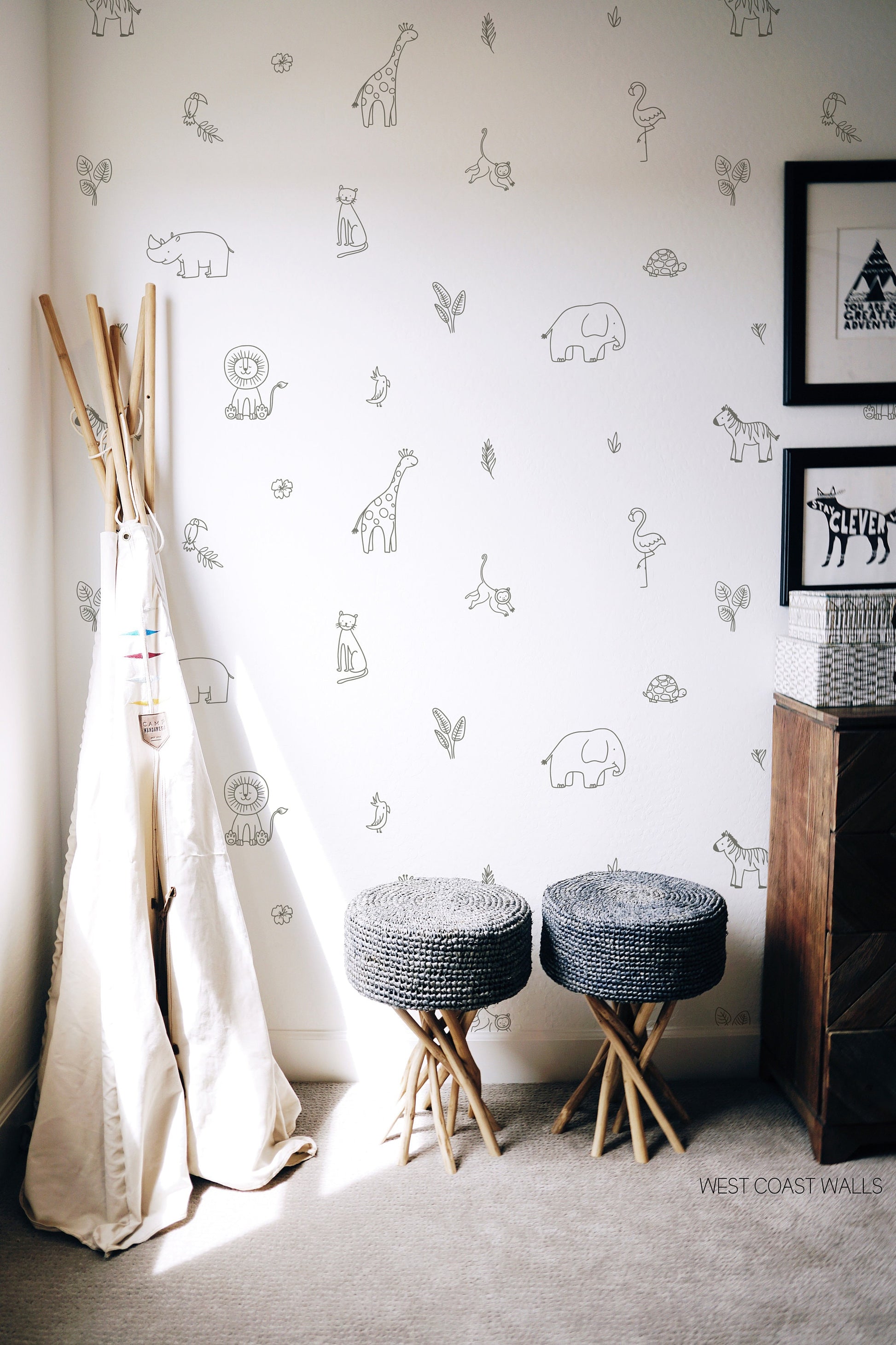 Drawn Jungle Animals Removable Wall Decals