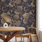 Golden Floral Wallpaper / Floral Wallpaper / Botanical Wallpaper / Non-metallic Gold Wallpaper / Luxurious Wallpaper