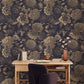 Golden Floral Wallpaper / Floral Wallpaper / Botanical Wallpaper / Non-metallic Gold Wallpaper / Luxurious Wallpaper