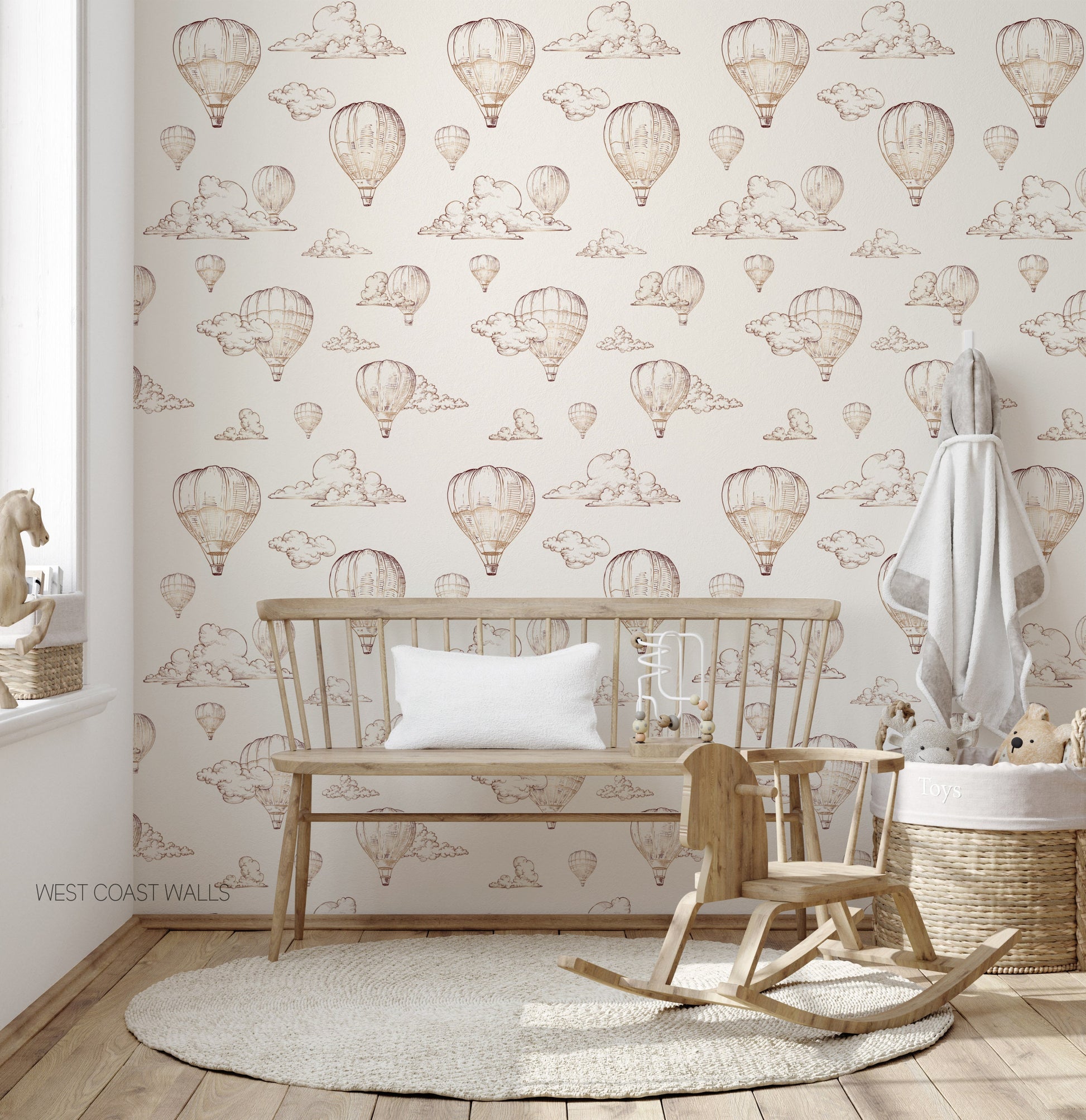 Vintage Metallic Look Hot Air Balloon Wallpaper