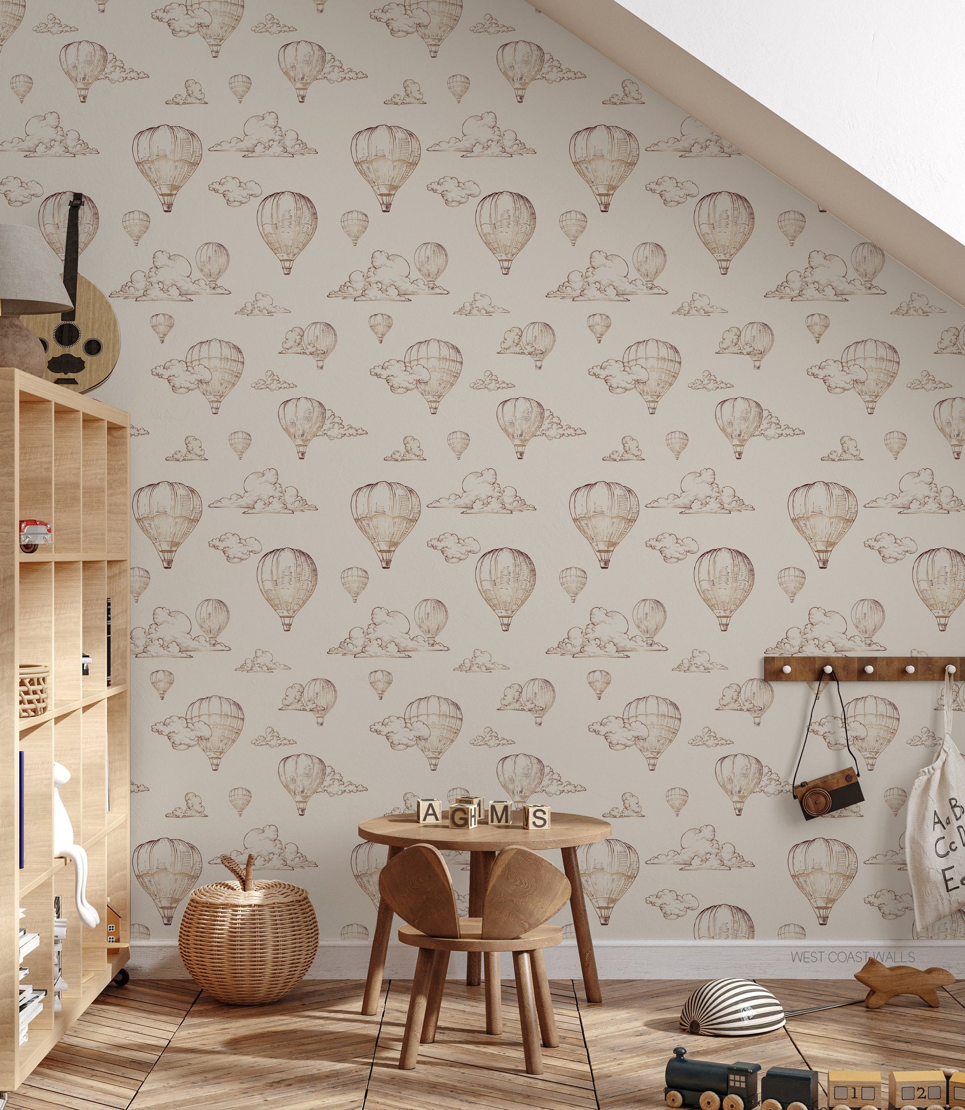 Vintage Metallic Look Hot Air Balloon Wallpaper