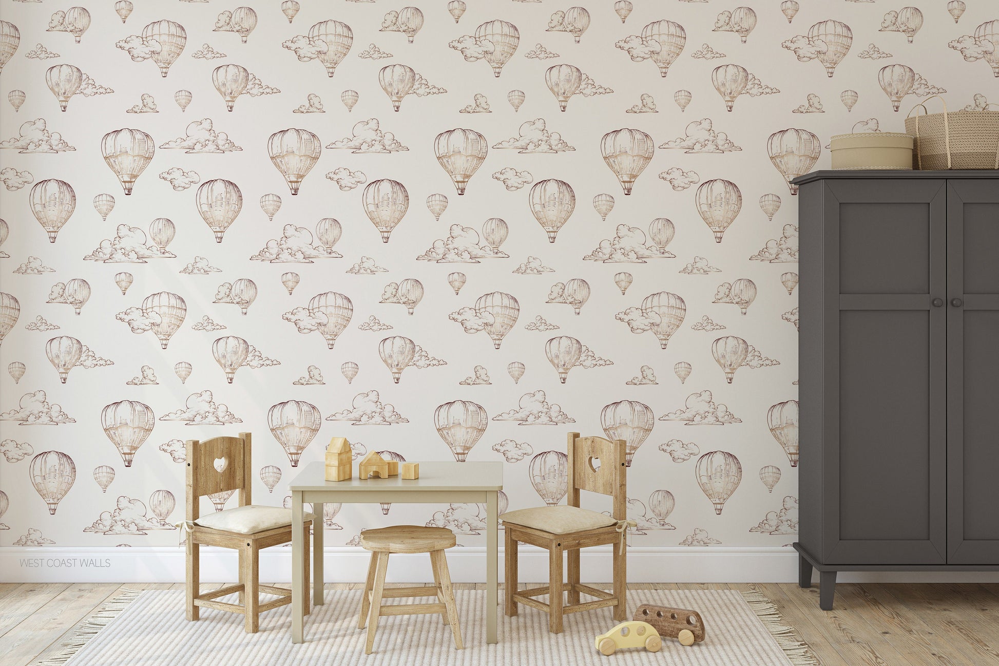 Vintage Metallic Look Hot Air Balloon Wallpaper