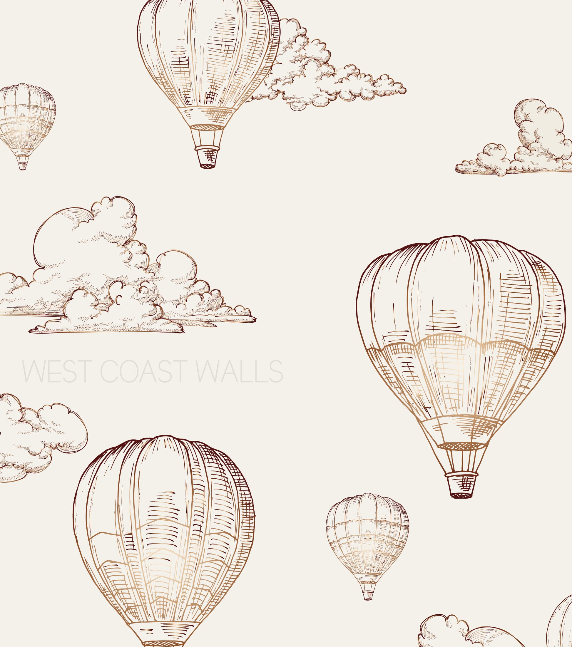 Vintage Metallic Look Hot Air Balloon Wallpaper