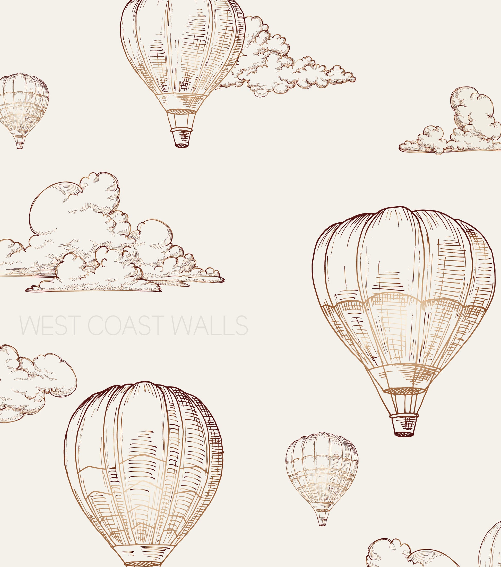 Vintage Metallic Look Hot Air Balloon Wallpaper / Wallpaper / Air Balloon Decor / Air Balloon Wallpaper / Nursery Wallpaper