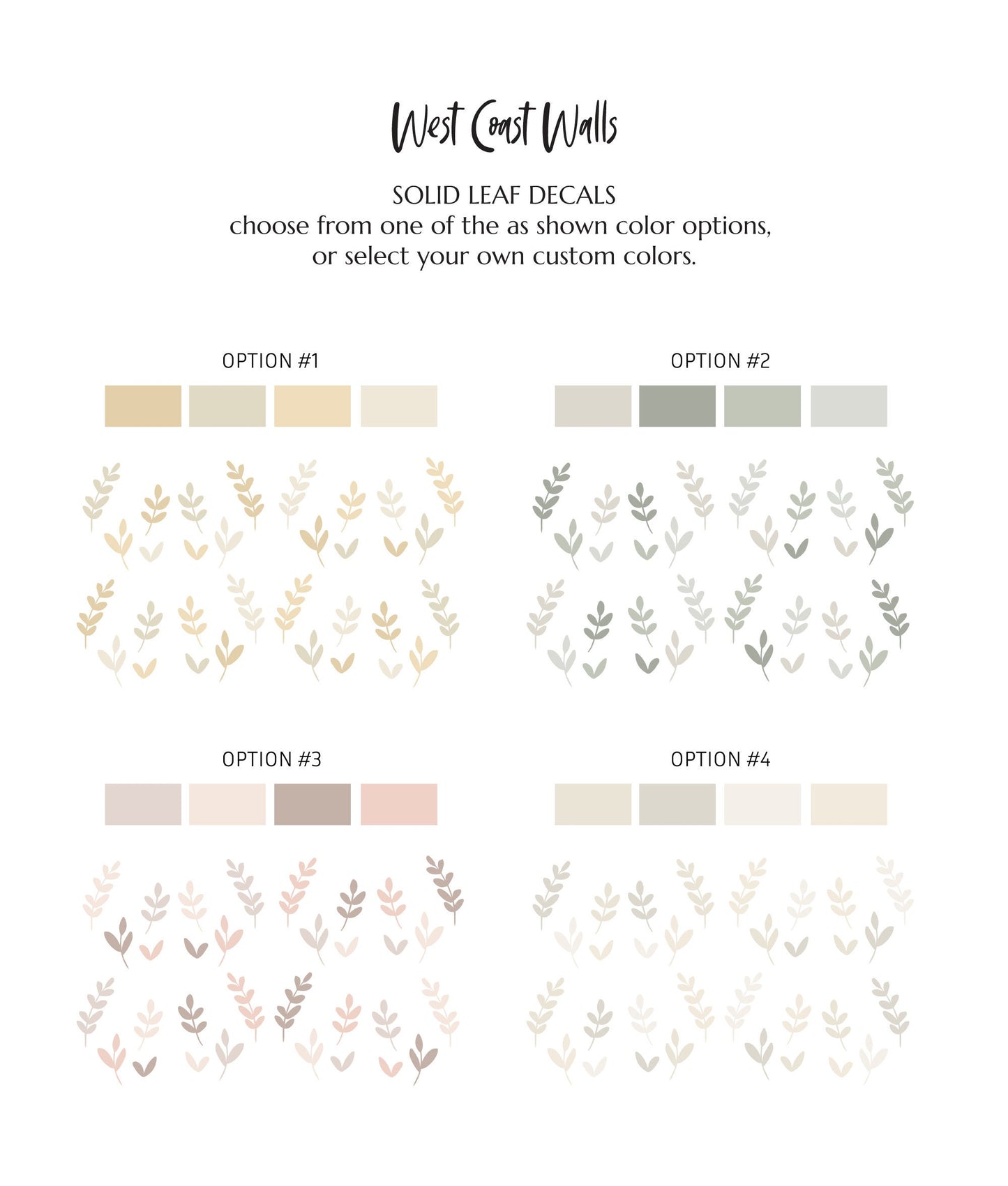 Solid Leaves Removable Wall Decals - Custom Colors Available