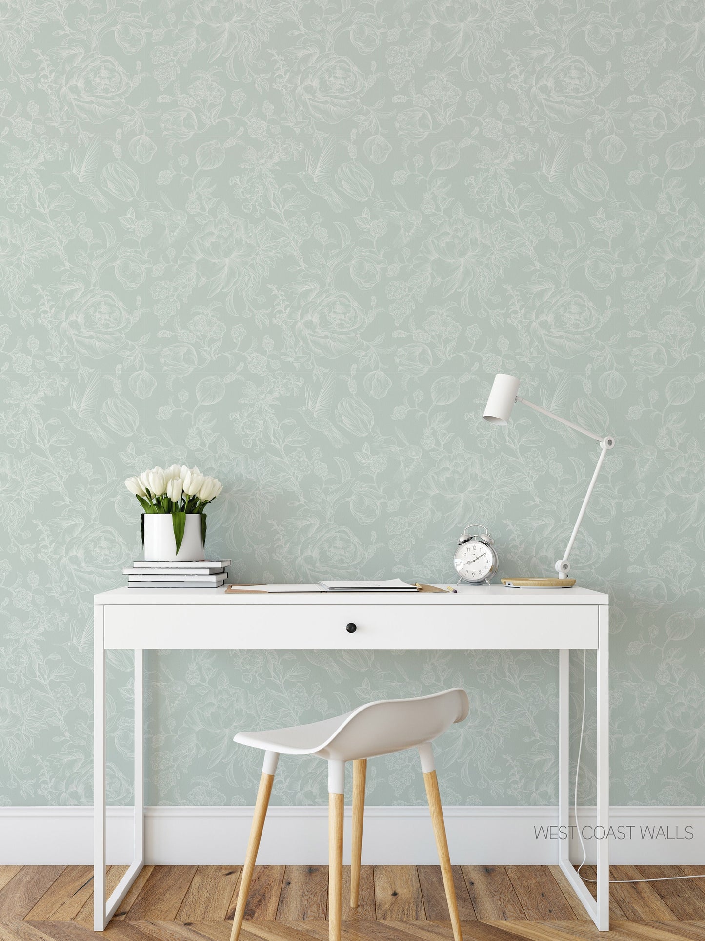 Hummingbird Blooms Wallpaper - Alternate Colours Available / Vintage Floral Design / Floral Feature Wall / Hand Drawn Floral