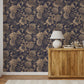 Golden Floral Wallpaper / Floral Wallpaper / Botanical Wallpaper / Non-metallic Gold Wallpaper / Luxurious Wallpaper