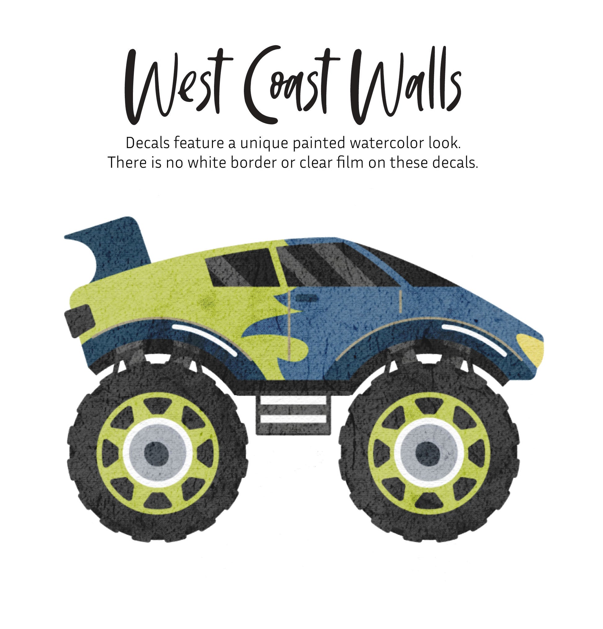 Watercolor Monster Truck Removable Wall Decals