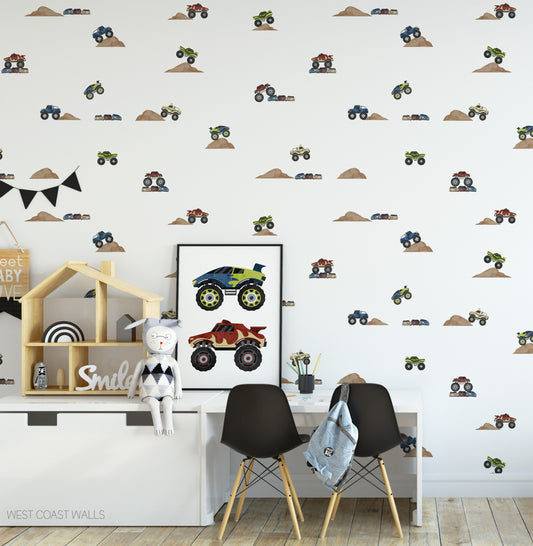Watercolor Monster Truck Removable Wall Decals / Monster Truck Stickers / Vehicle Decals / Monster Truck Theme / Boy Room Decor