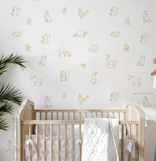 Drawn Forest Animals Removable Wall Decals / Other Colors available / Woodland Decor / Nursery Decor / Woodland Decals / Woodland Animals