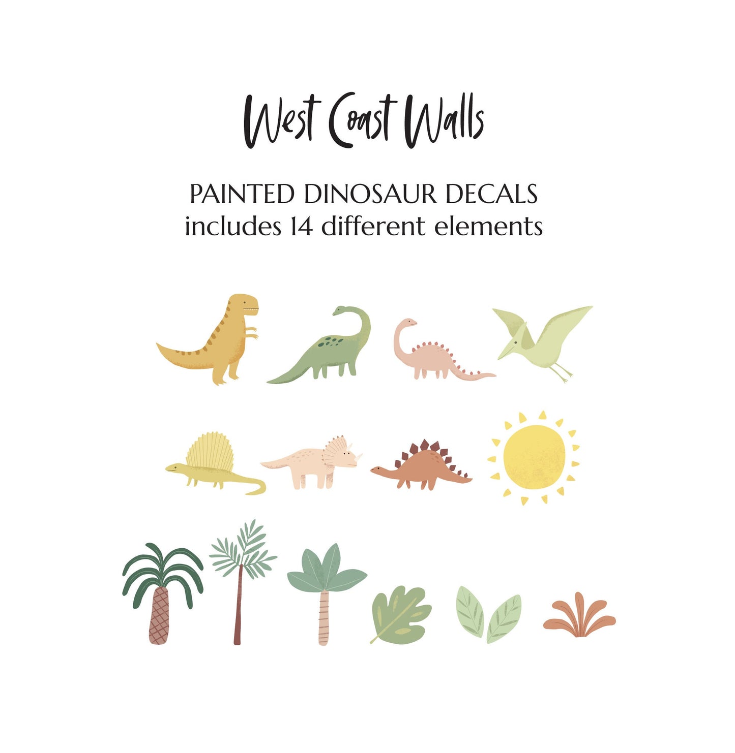 Painted Dinosaur Removable Wall Decals / Dinosaur Decor / Removable Wall Stickers / Nursery Decor / Boys Room / Dinosaur Stickers / Dinos