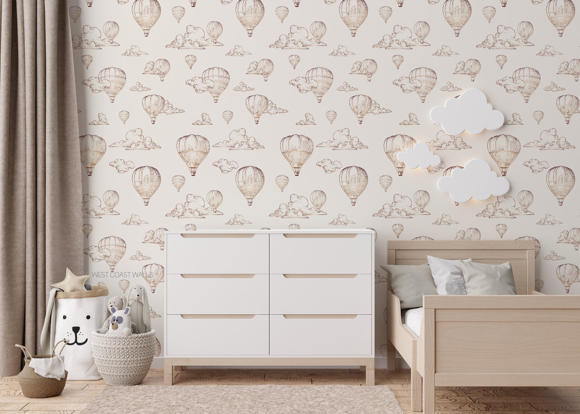 Vintage Metallic Look Hot Air Balloon Wallpaper