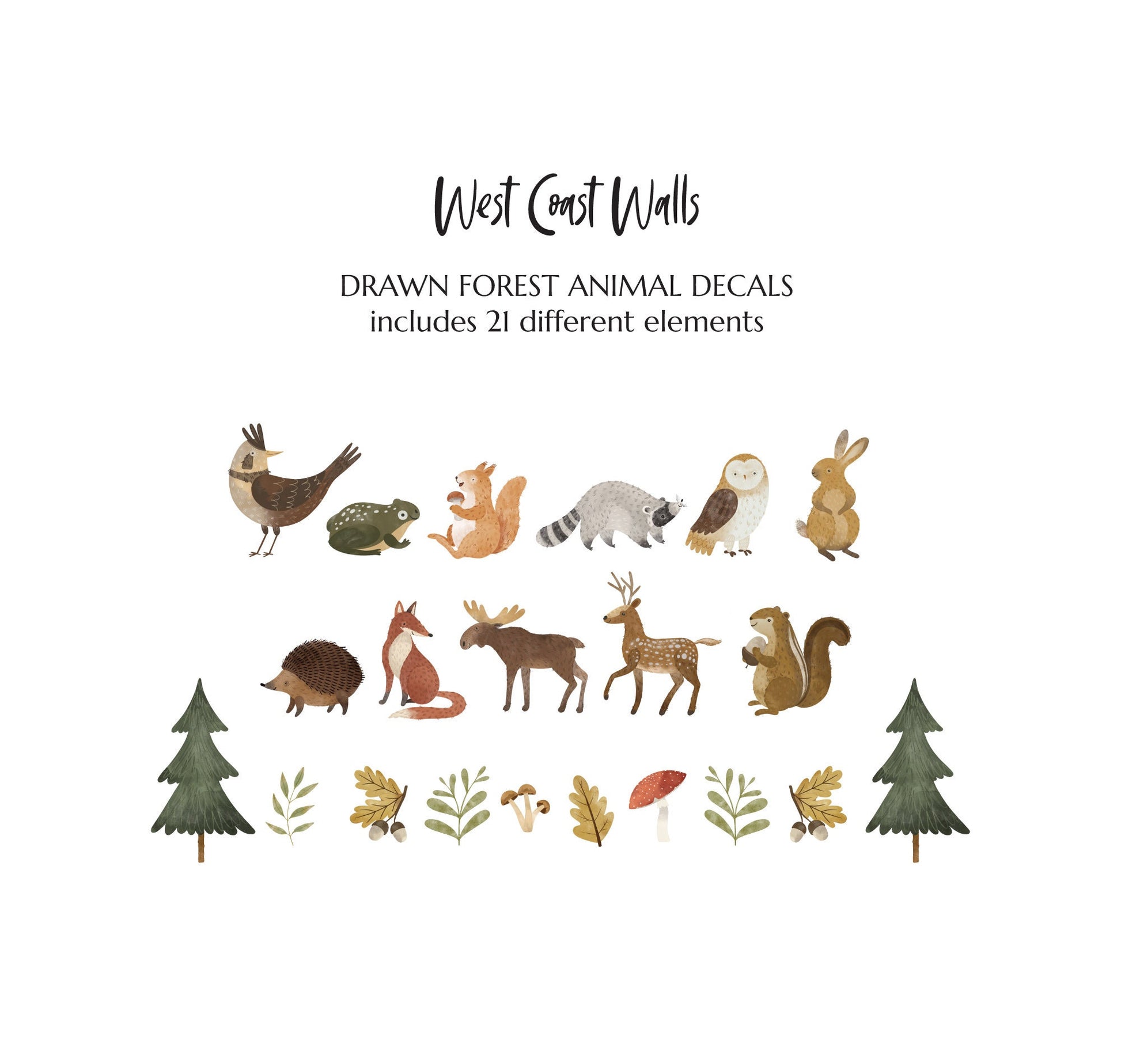 Painted Forest Animals Removable Wall Decals
