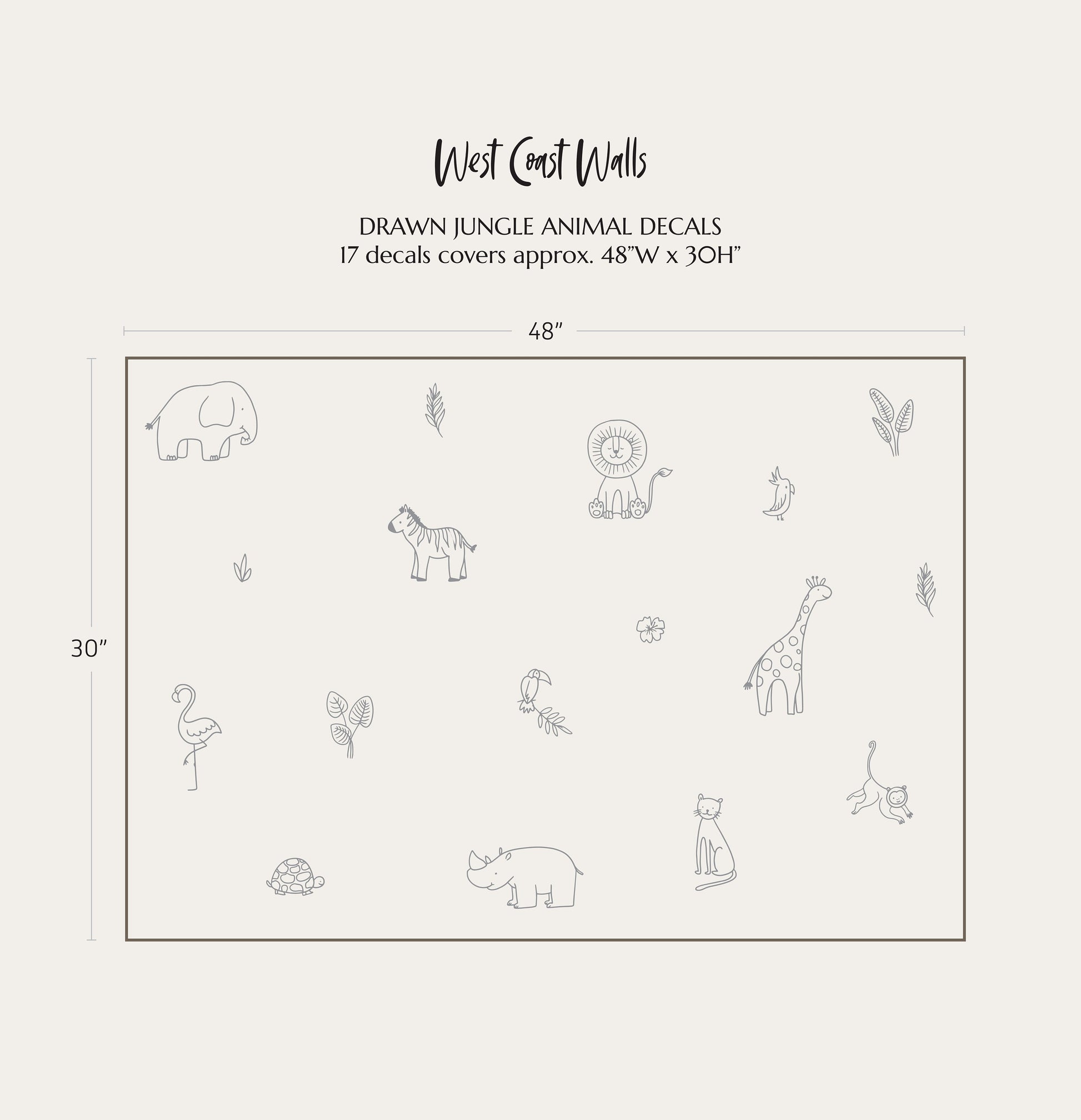 Drawn Jungle Animals Removable Wall Decals