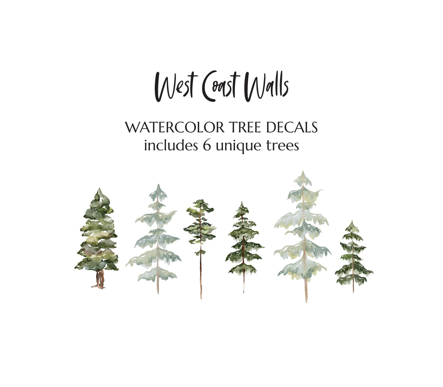 Watercolor Trees Wall Decals / Removable Decals / Forest Decals / Wilderness / Forest Compilation / Wilderness Wall Art / Boys Nursery