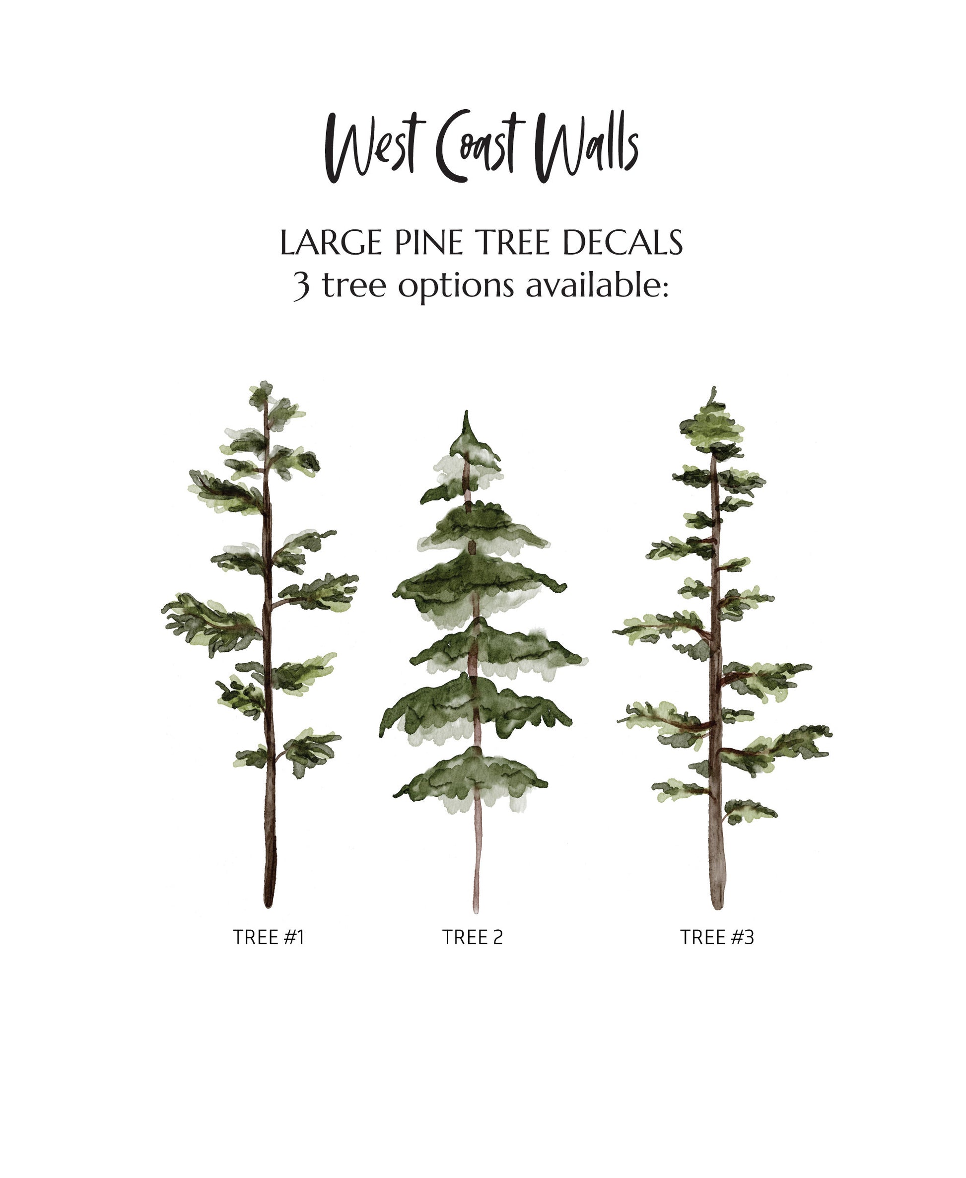 Large Watercolor Pine Tree Removable Wall Decal