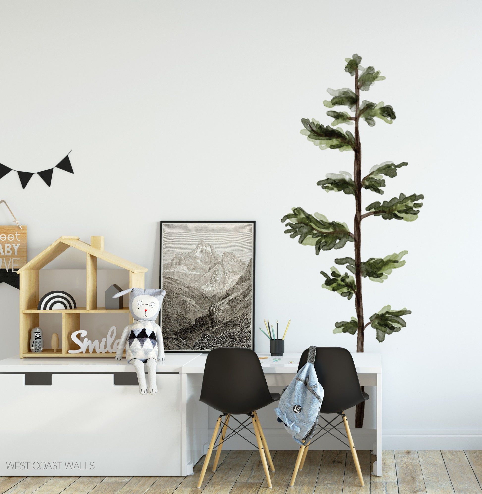 Large Watercolor Pine Tree Removable Wall Decal