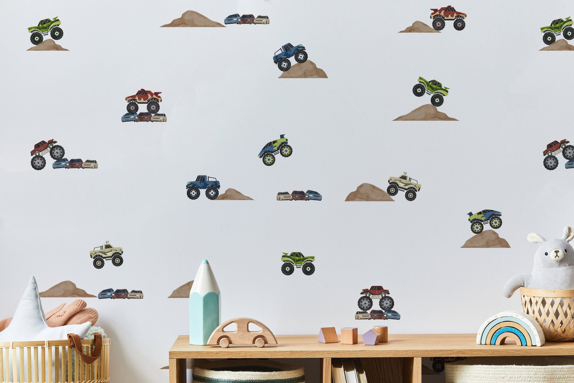 Watercolor Monster Truck Removable Wall Decals / Monster Truck Stickers / Vehicle Decals / Monster Truck Theme / Boy Room Decor