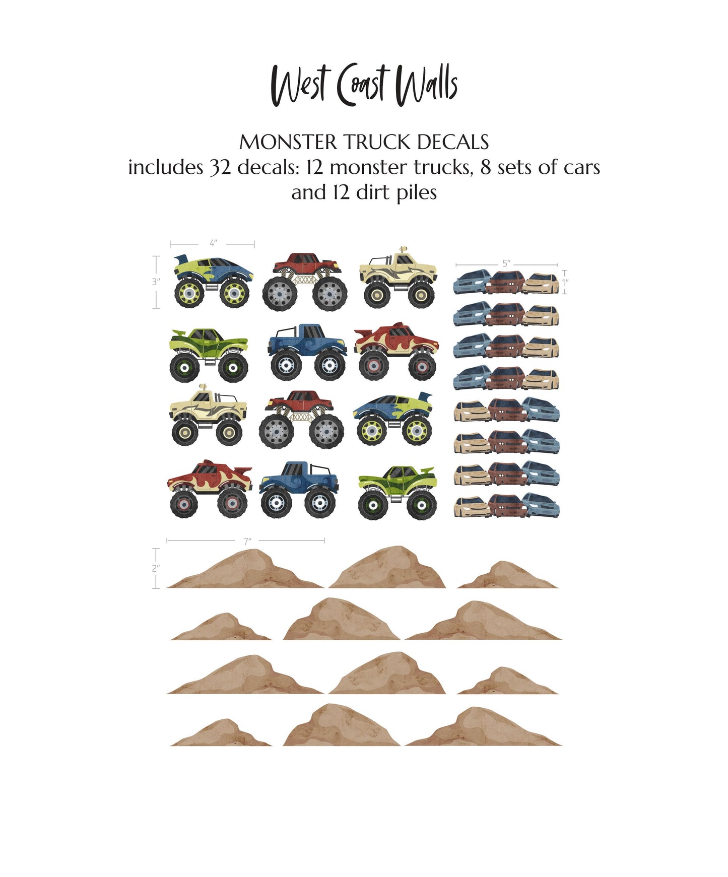 Watercolor Monster Truck Removable Wall Decals