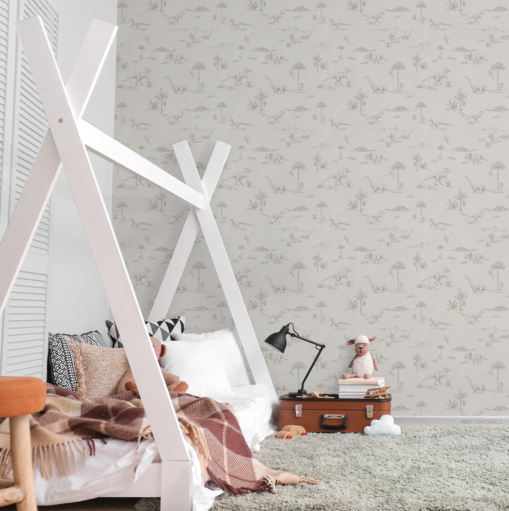 Neutral Dinosaur Toile Wallpaper