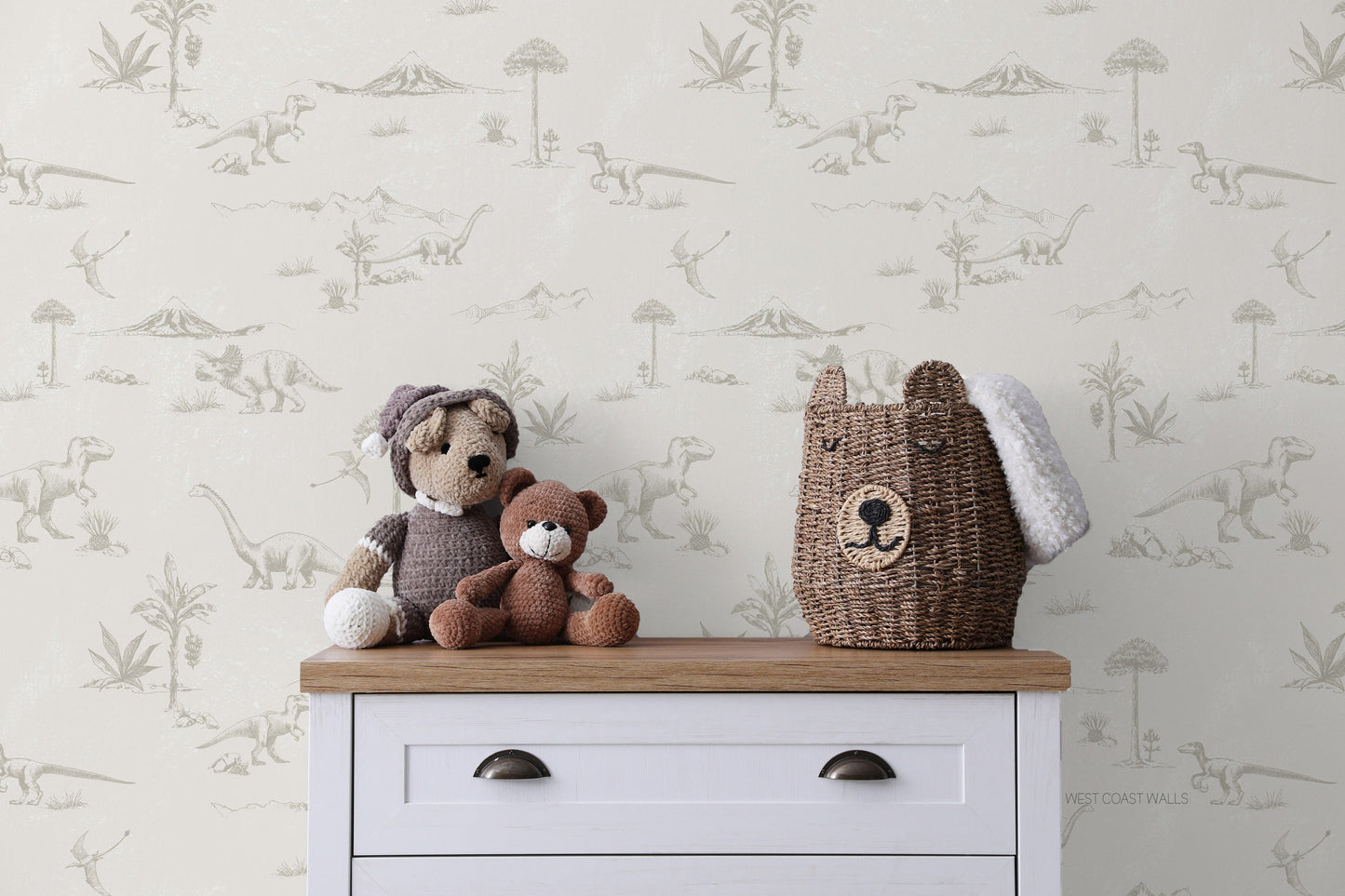 Neutral Dinosaur Toile Wallpaper