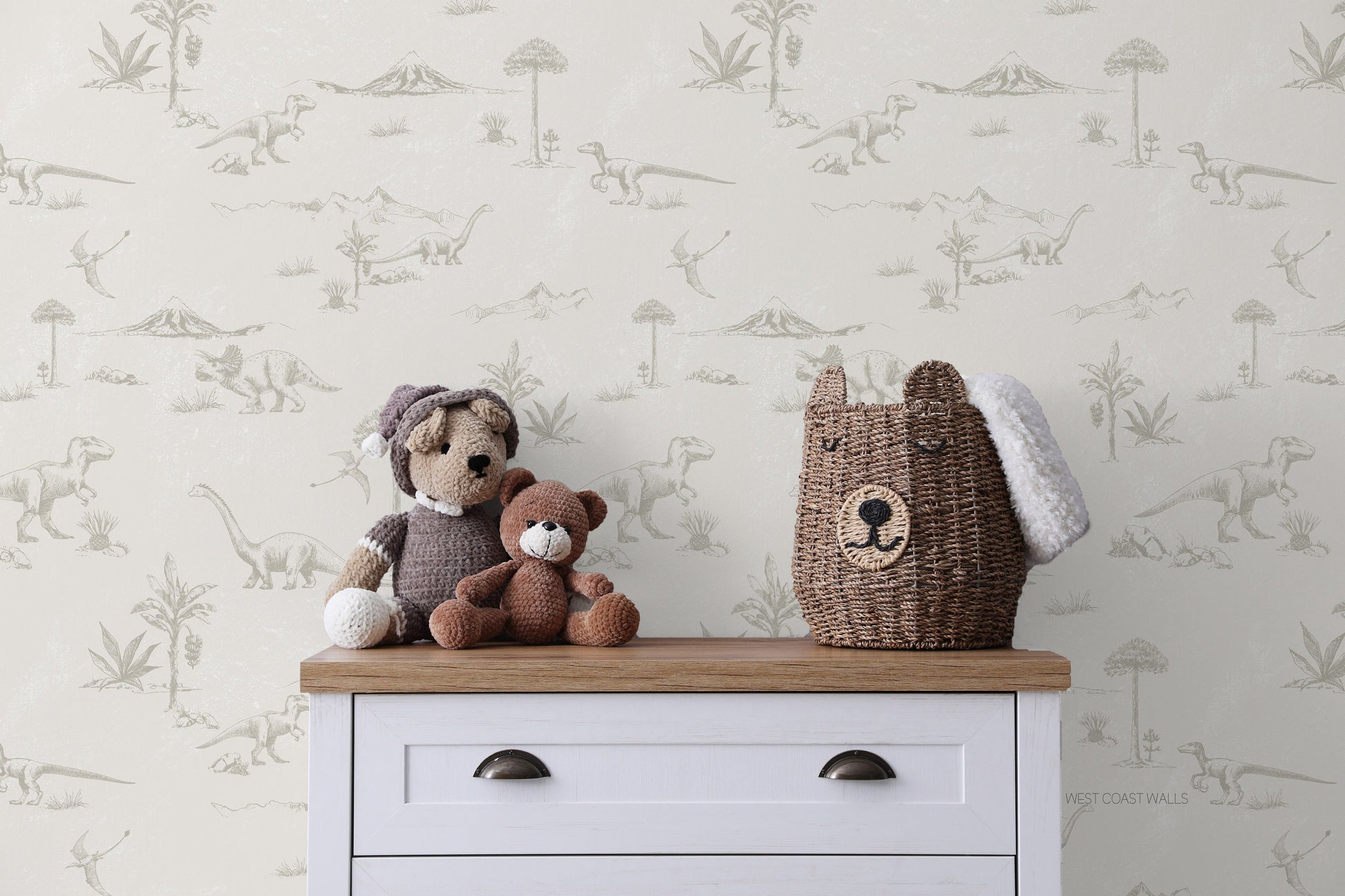Neutral Dinosaur Toile Wallpaper