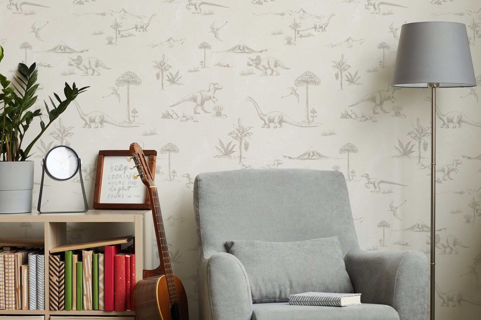 Neutral Dinosaur Toile Wallpaper