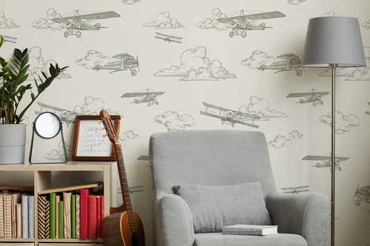 Vintage Airplane Wallpaper, alternate colors available / Aviation Wallpaper / Airplane Decor / Airplane Wallpaper / Nursery Wallpaper