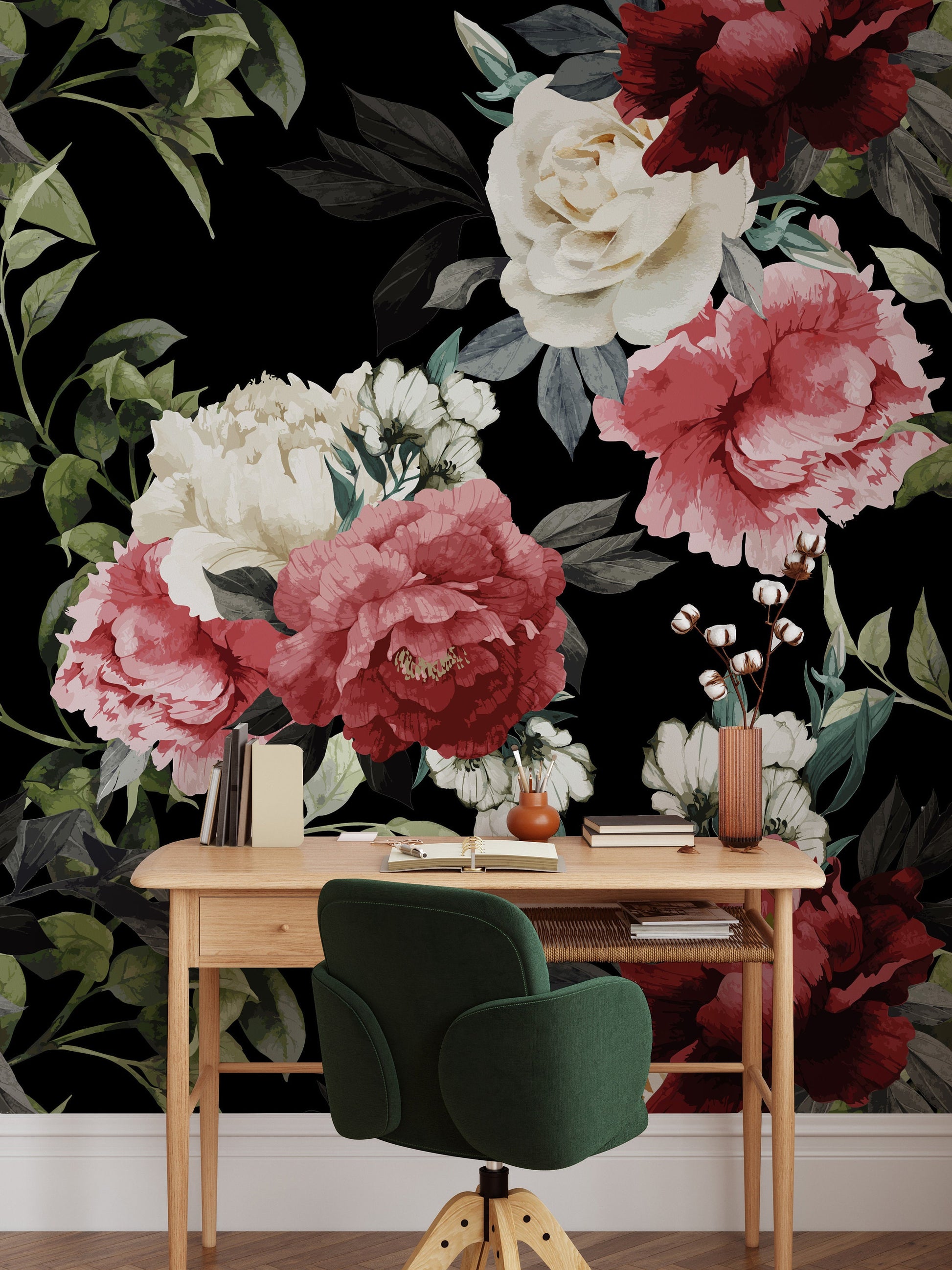 Peony and Rose Blooms Wallpaper