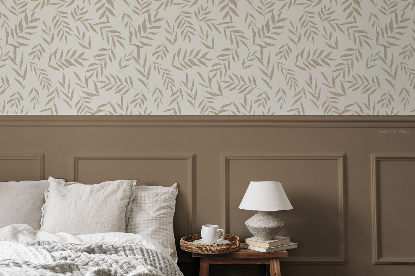 Creamy Brown Fern Leaves Wallpaper / Palm Wallpaper / Peel and Stick Wallpaper / Neutral Nursery / Neutral Walls / Leaf Wallpaper